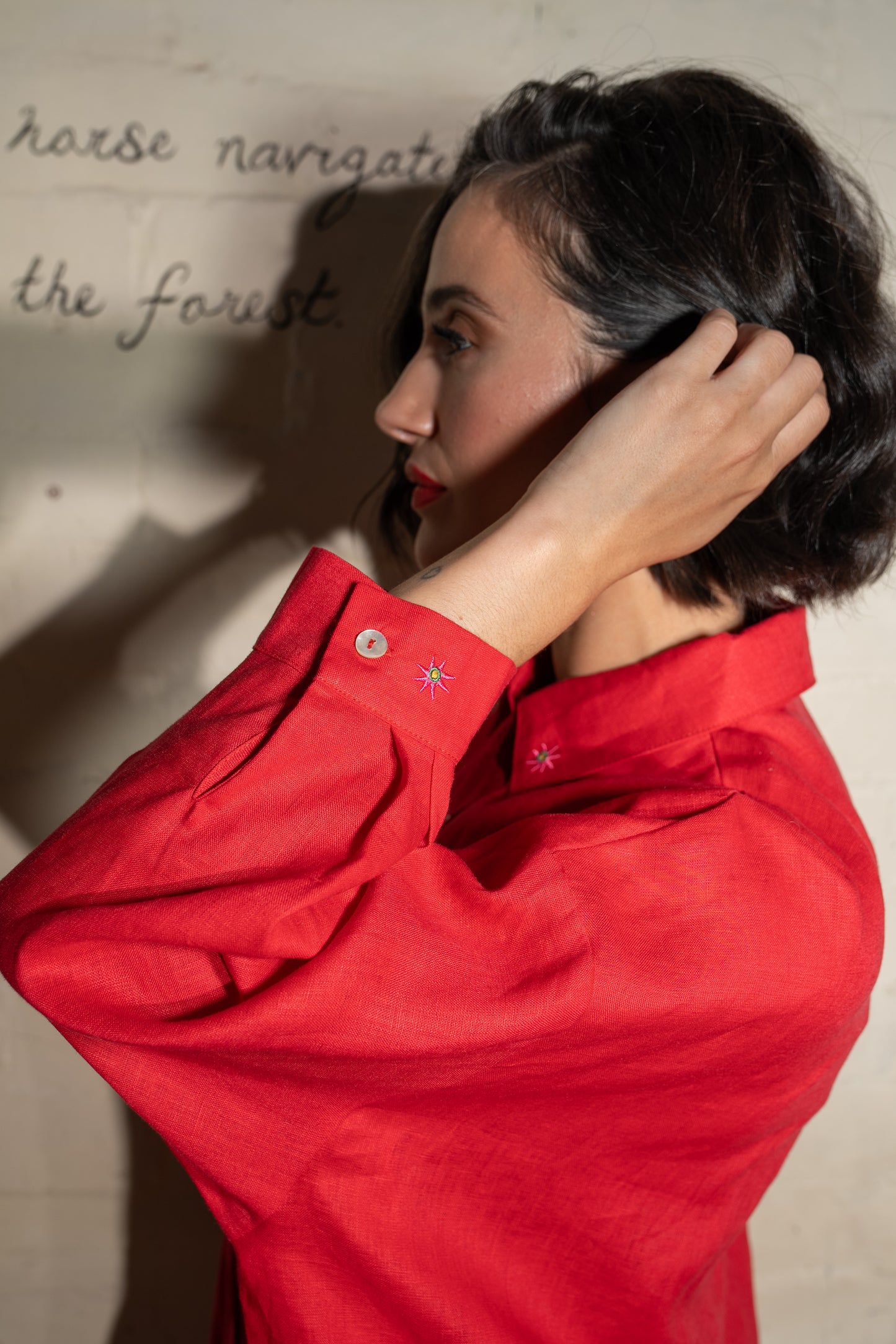 Giulia relaxed oversize swing pocket shirt- Lipstick Red