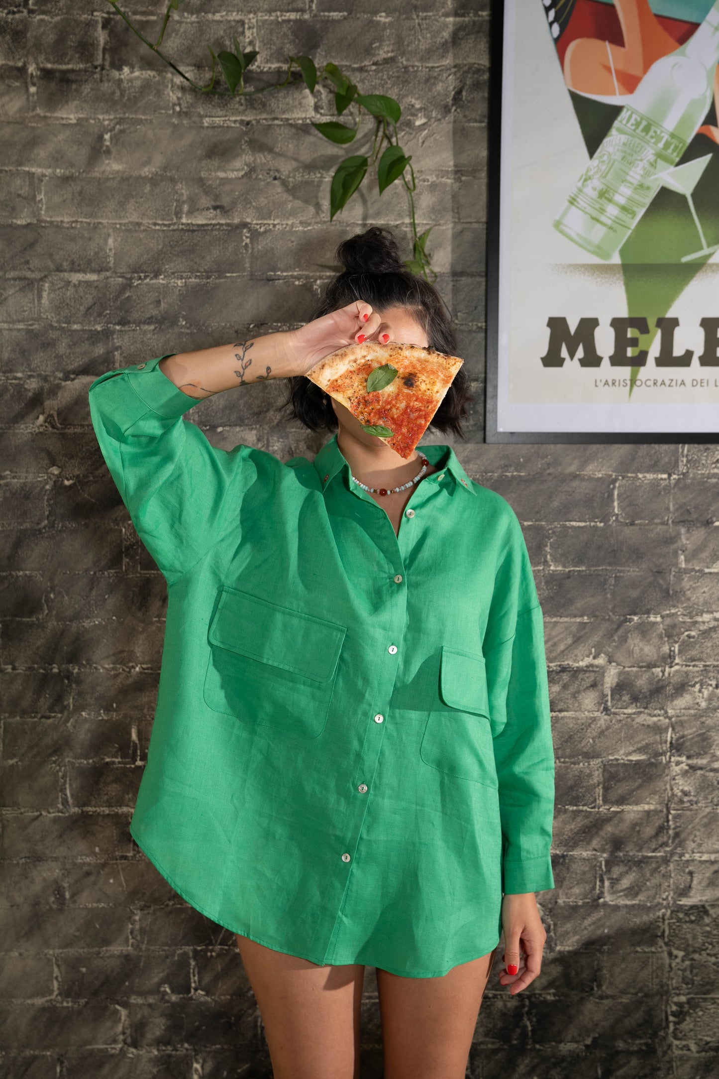 Giulia relaxed oversize swing pocket shirt- Melon Green