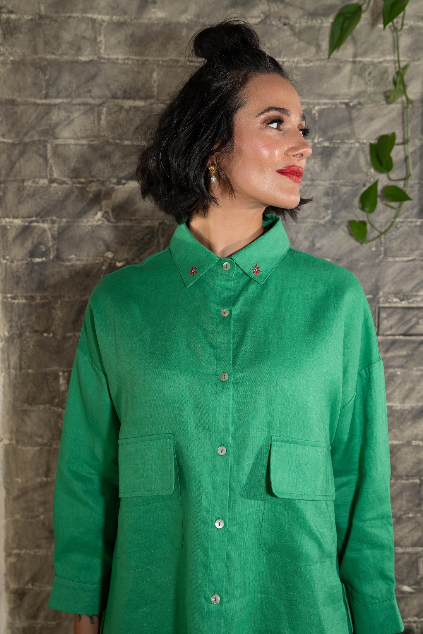 Giulia relaxed oversize swing pocket shirt- Melon Green