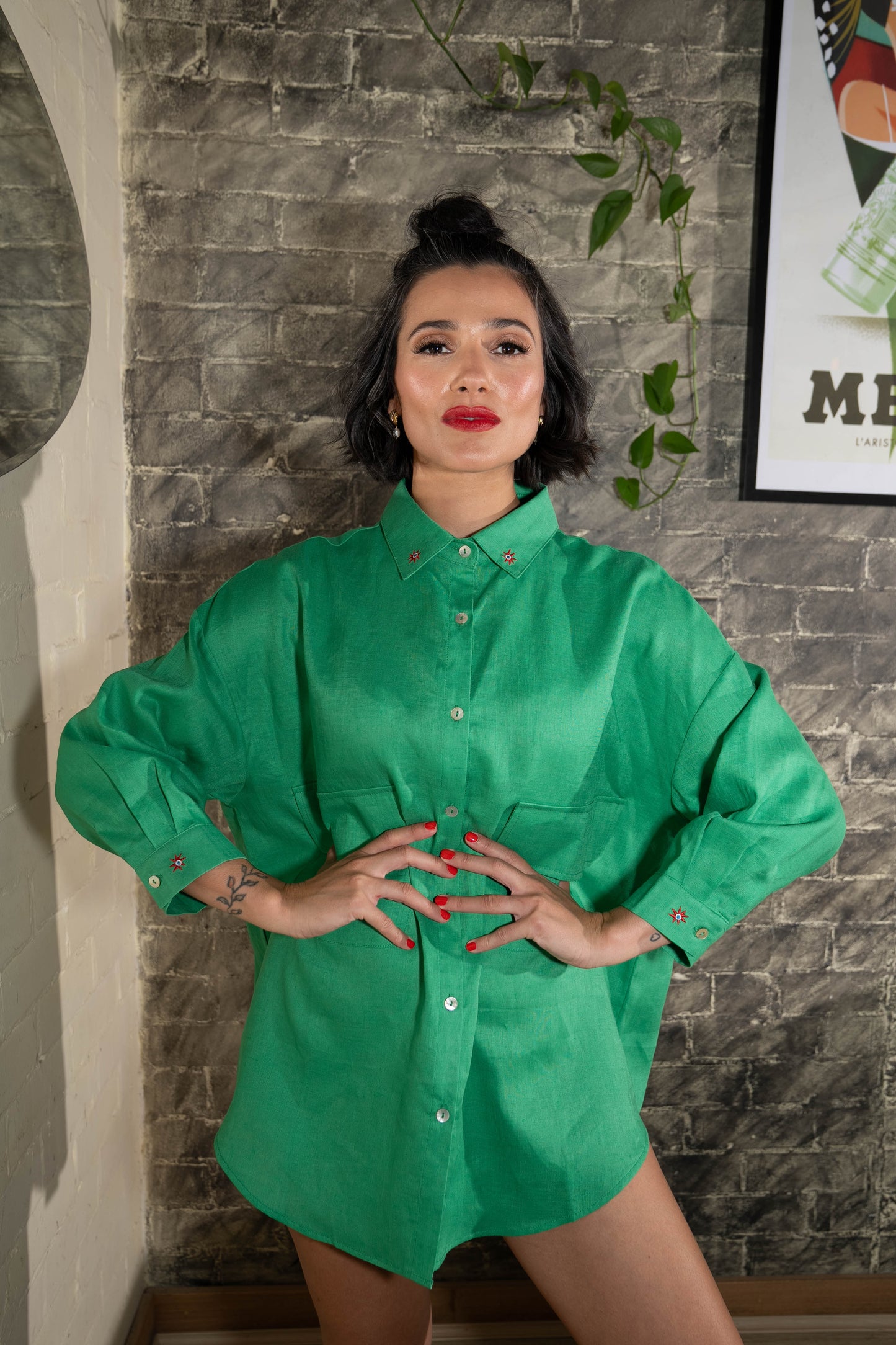 Giulia relaxed oversize swing pocket shirt- Melon Green
