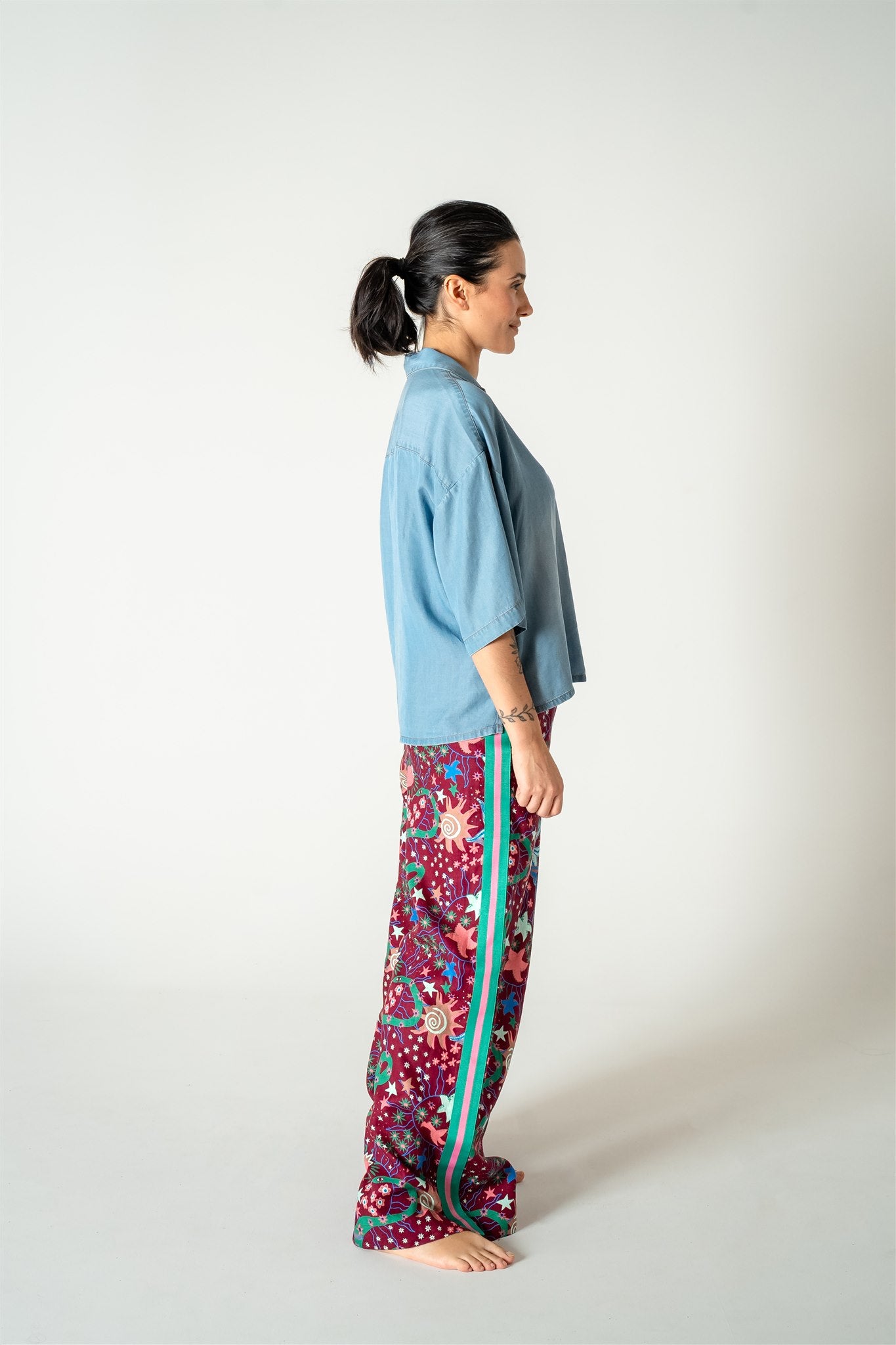 Fleur Palazzo Wide Leg Side stripe I’ll Mare Printed Pant