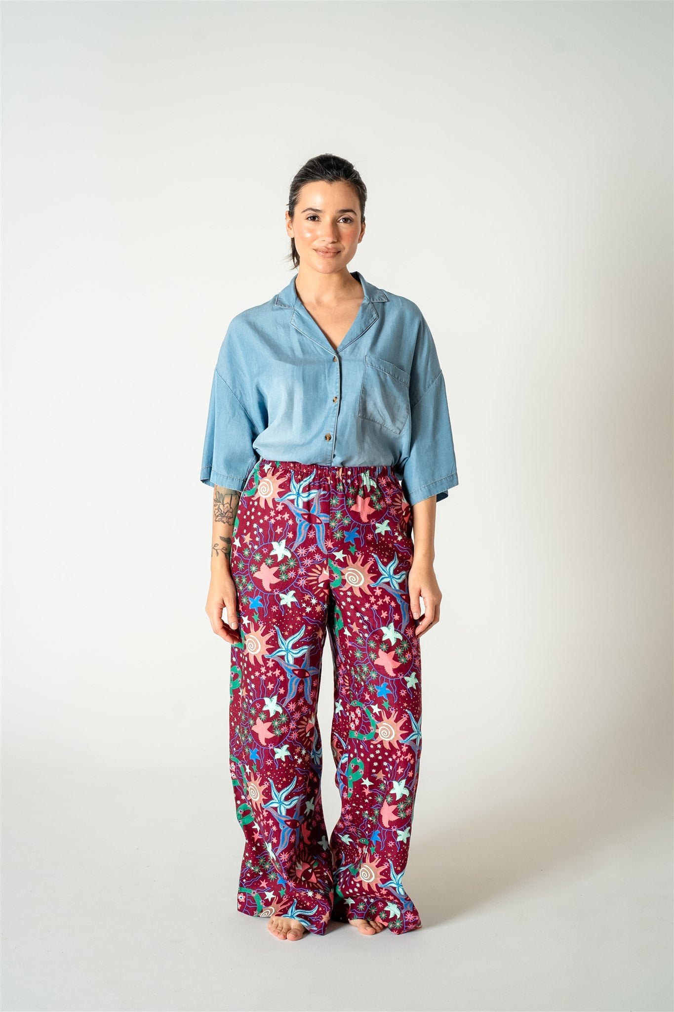 Fleur Palazzo Wide Leg Side stripe I’ll Mare Printed Pant