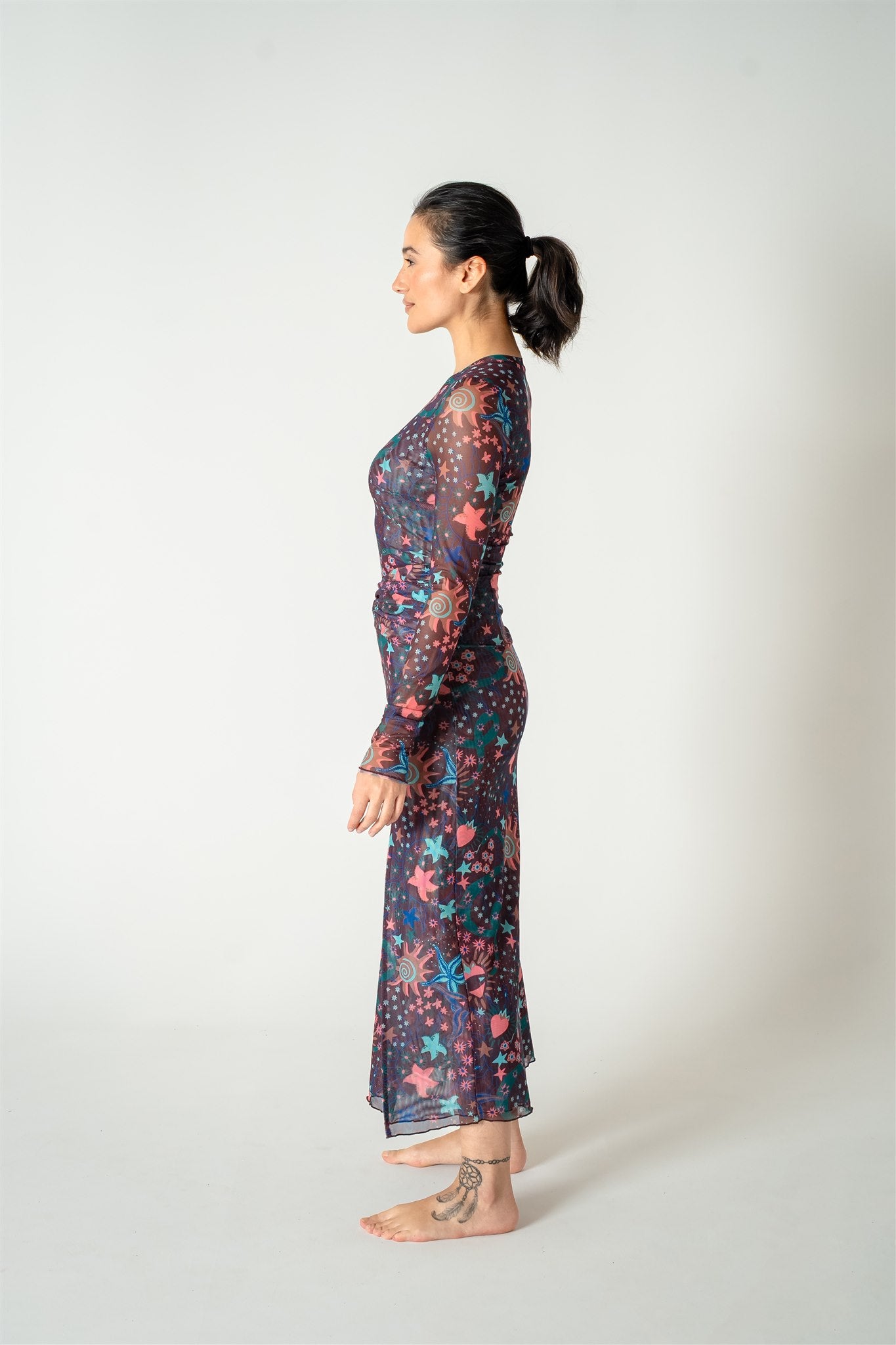 Julie Mesh Midi Fitted Long Sleeve Dress