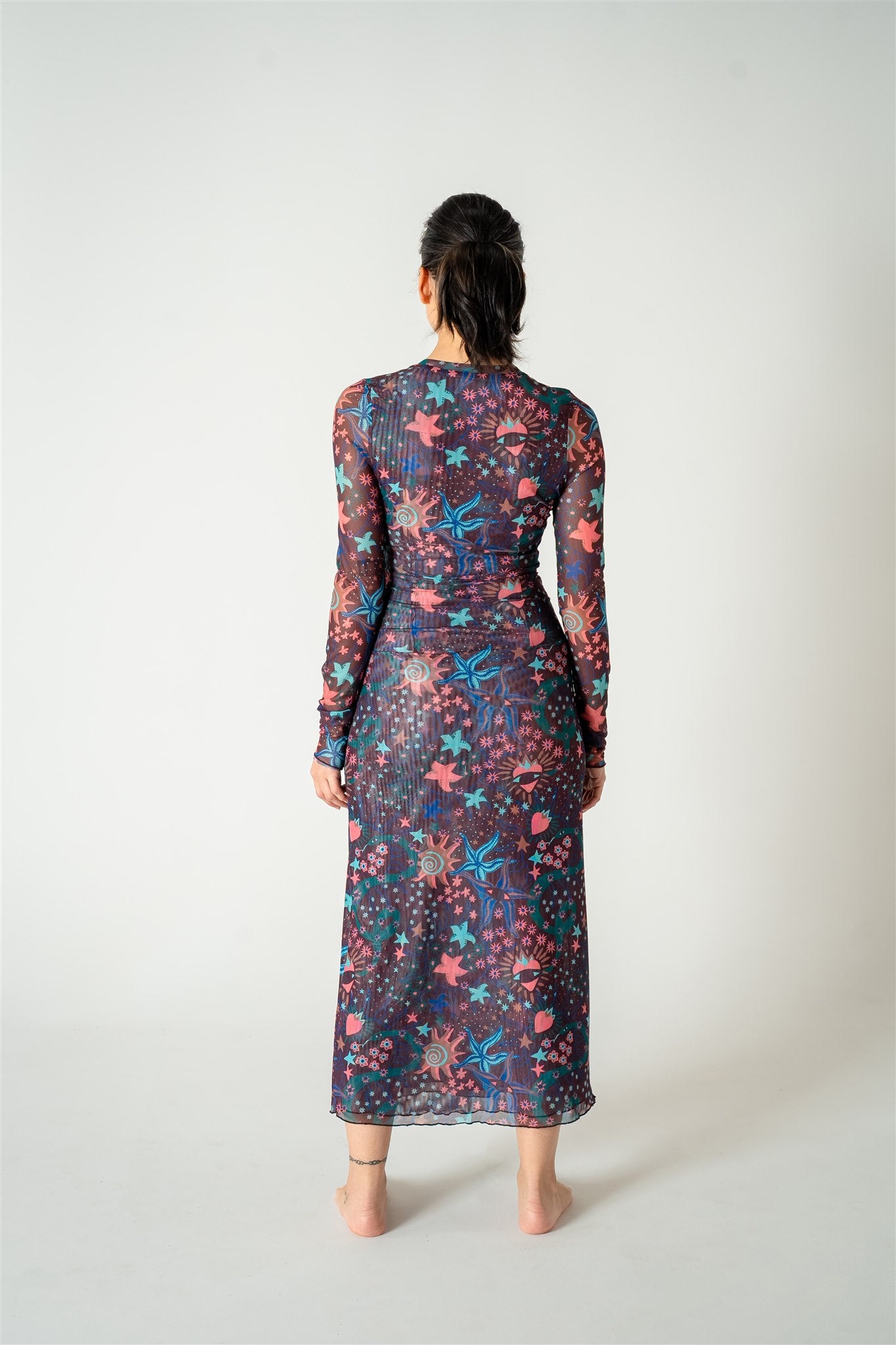 Julie Mesh Midi Fitted Long Sleeve Dress