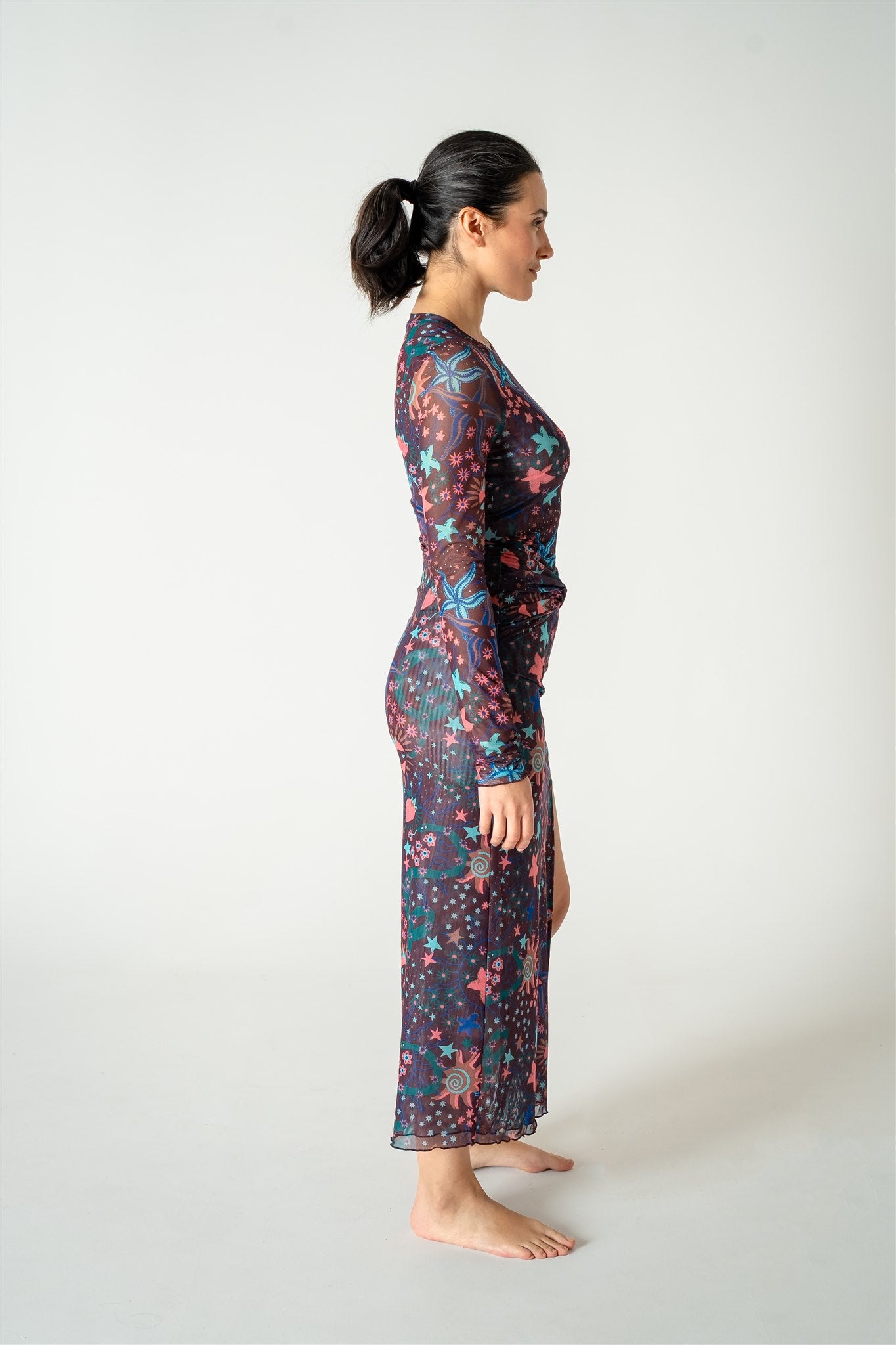 Julie Mesh Midi Fitted Long Sleeve Dress