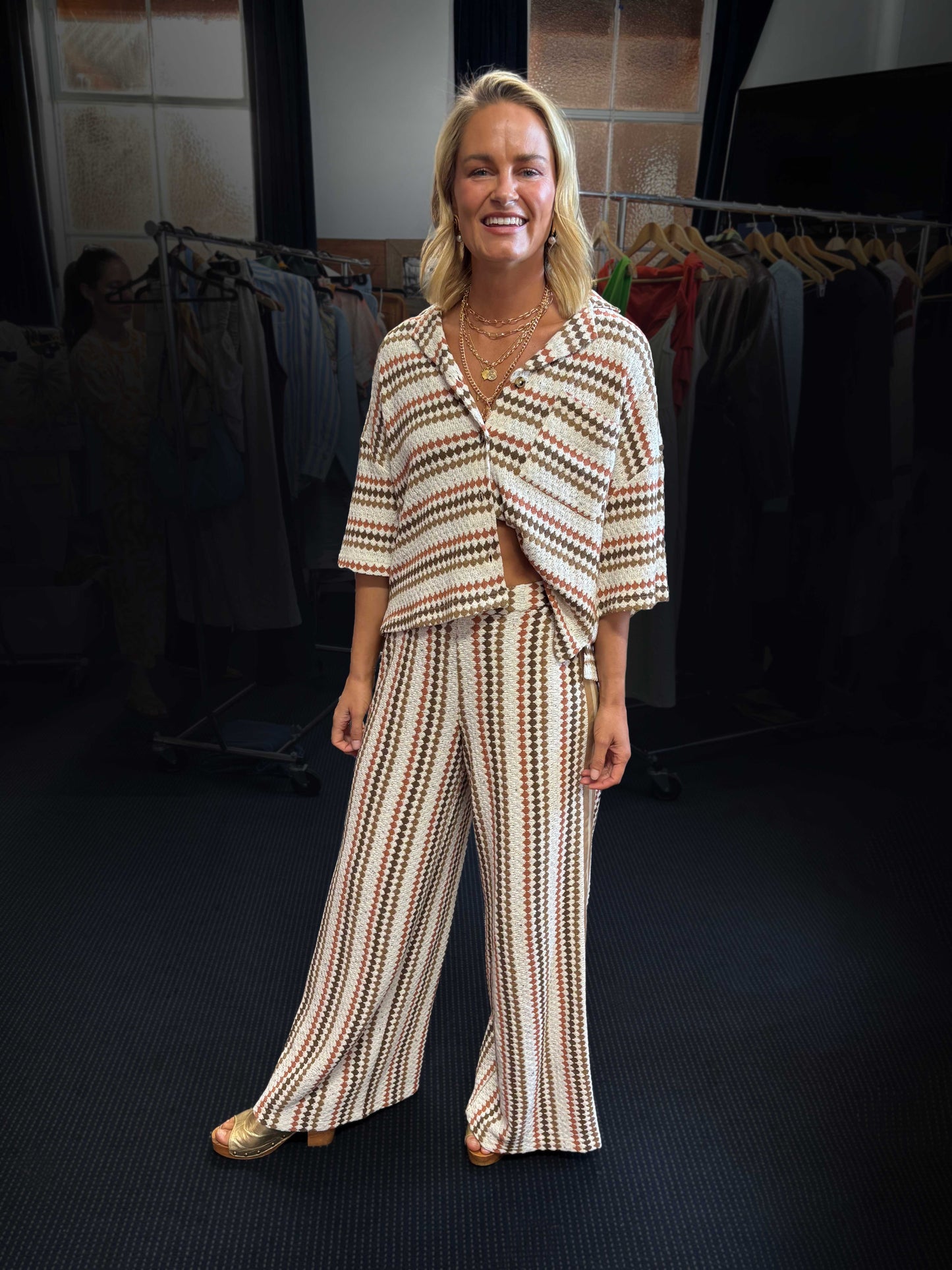 PRE-ORDER Florence Textured Side Stripe Wide Leg Pant