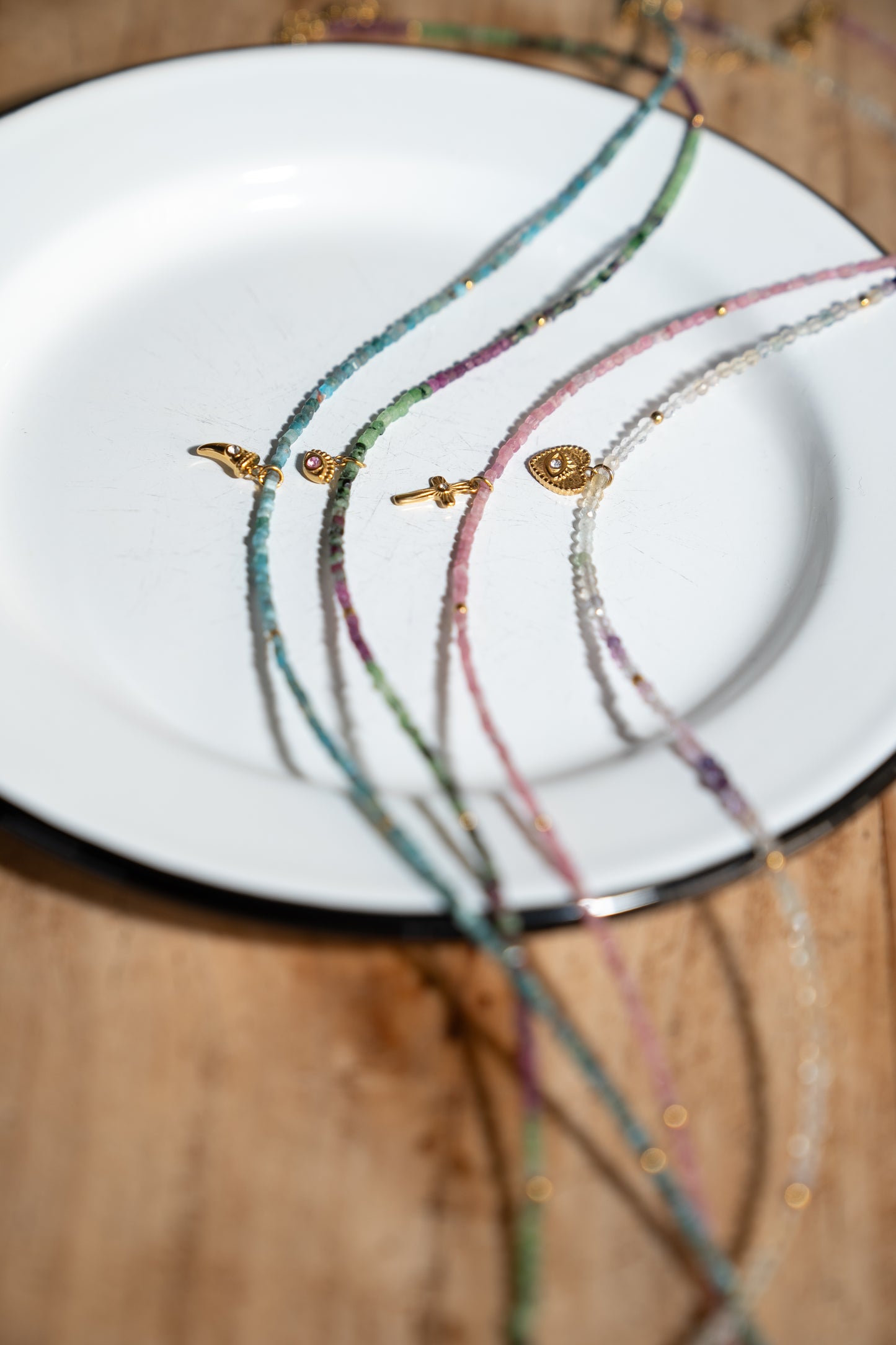 Isola Beaded Colourful Charmed Gemstone Choker Necklace