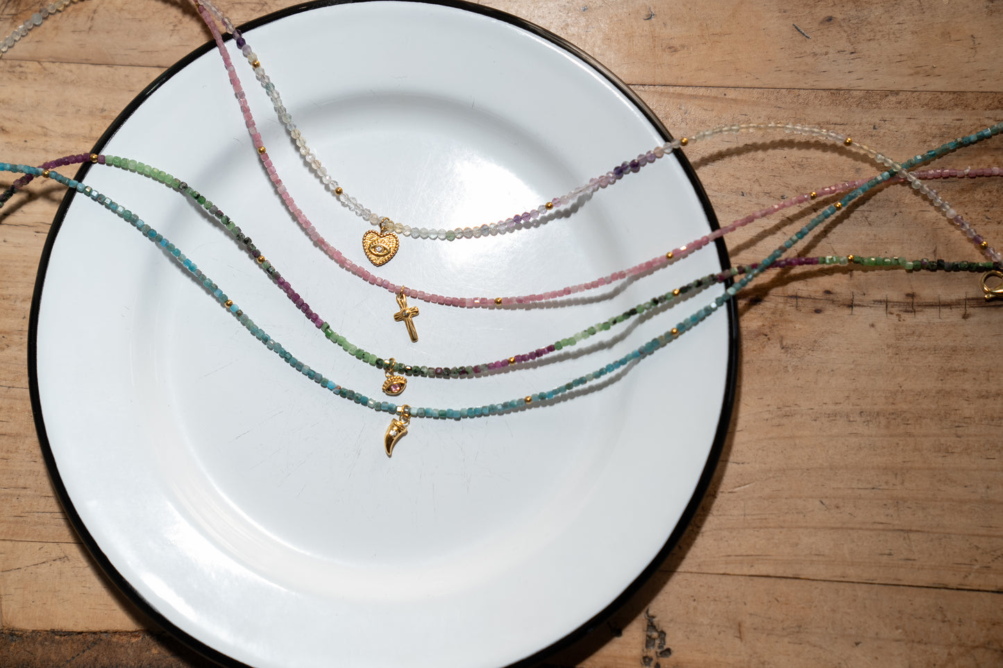 Isola Beaded Colourful Charmed Gemstone Choker Necklace