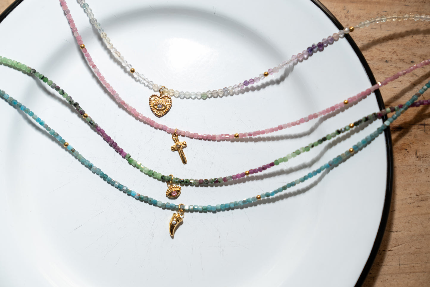 Isola Beaded Colourful Charmed Gemstone Choker Necklace