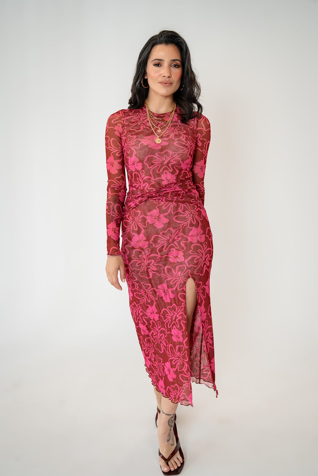 Angela Mesh Midi Fitted Long Sleeve Dress PRE-ORDER NOW
