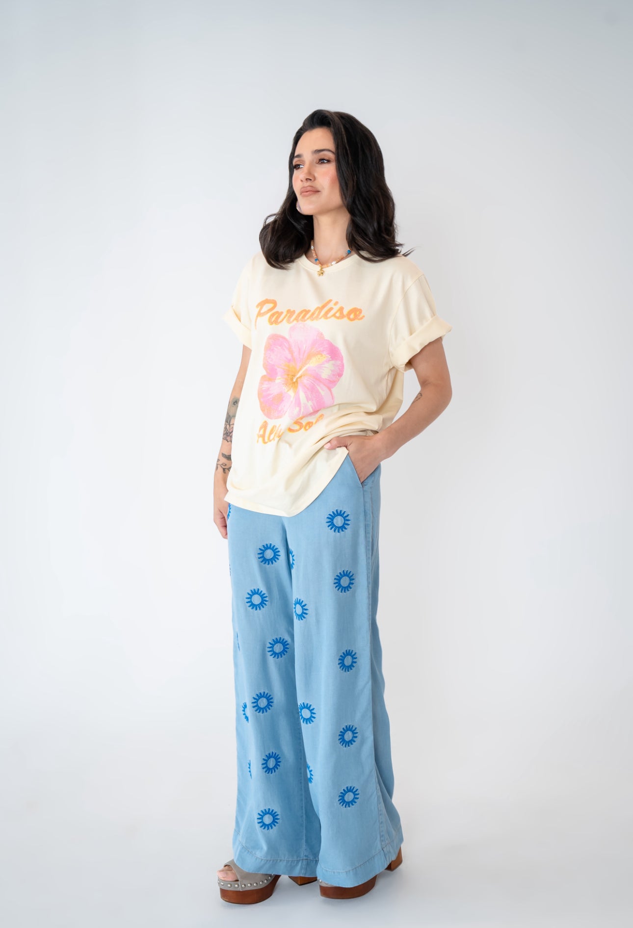 Sole Wide Leg Embroidered Pant- PRE-ORDER NOW