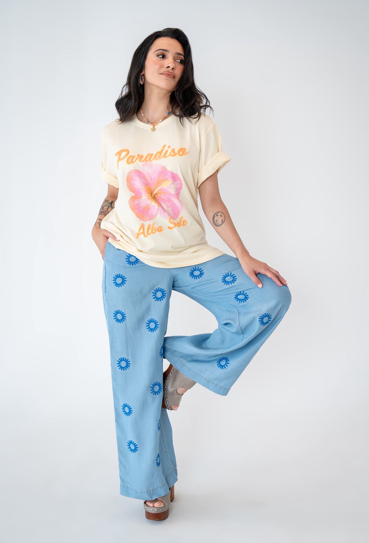 Sole Wide Leg Embroidered Pant- PRE-ORDER NOW