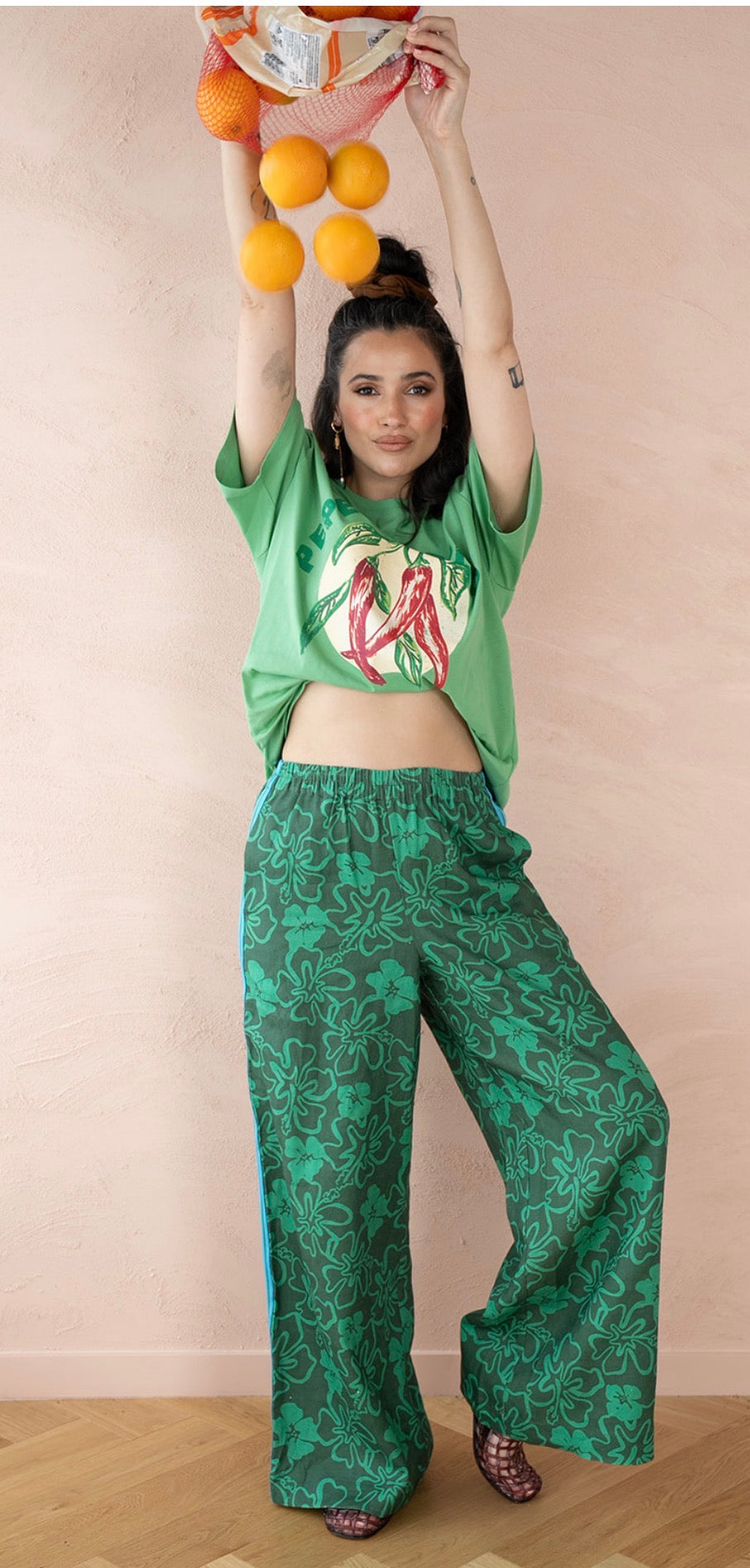 Alba Palazzo Wide Leg Side stripe Pant in Hibiscus Green