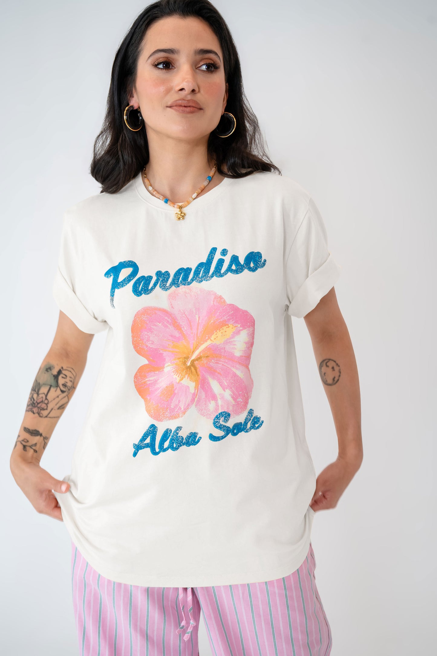 Paradiso Alba Sole Oversize Printed Tee White and Capri Blue PRE-ORDER NOW