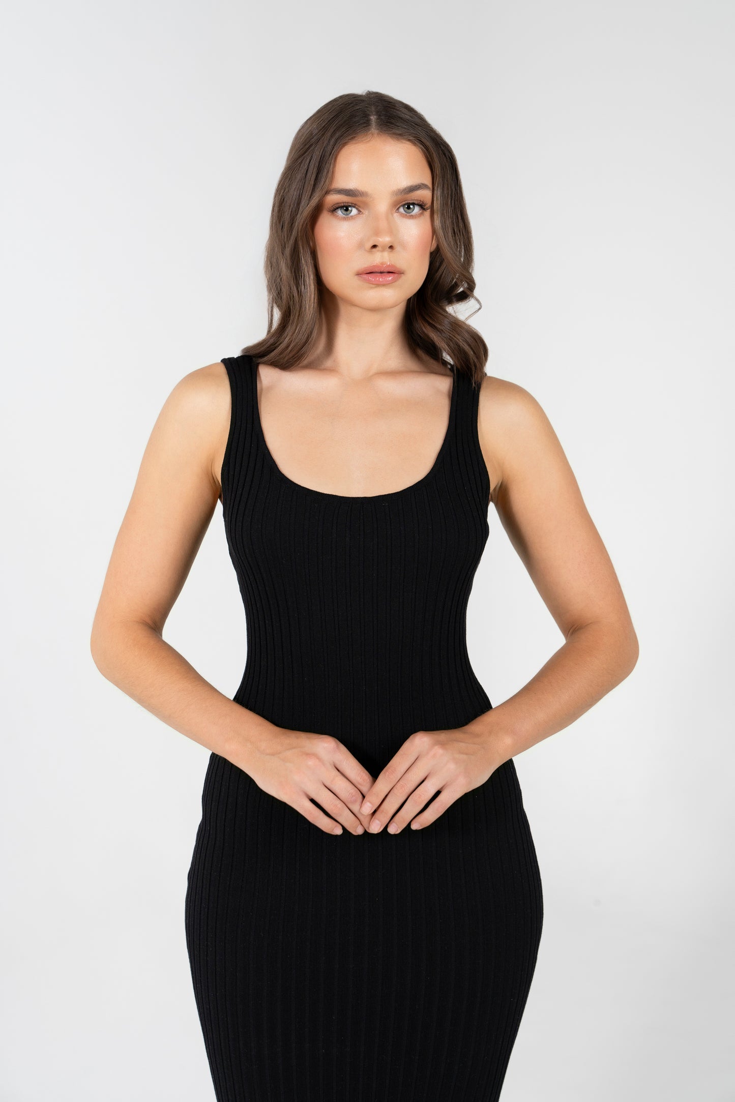 ZINNIA SMOOTHING BODY CON RIB DRESS BLACK