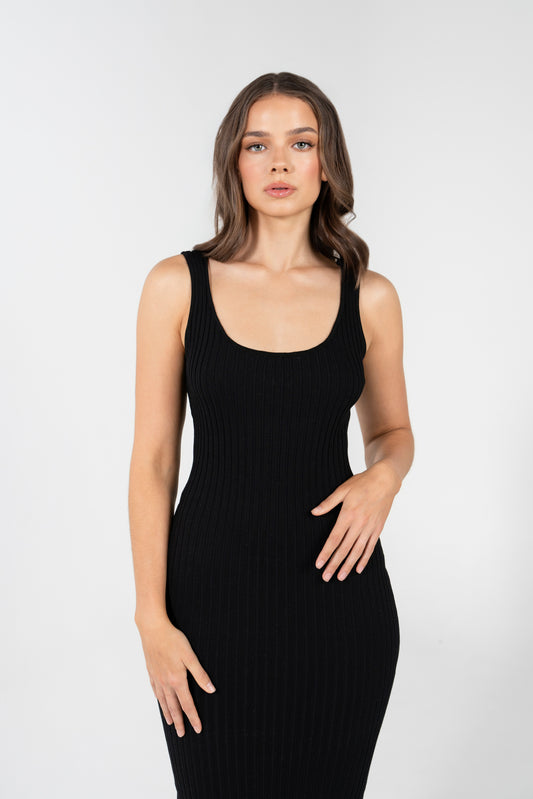 ZINNIA SMOOTHING BODY CON RIB DRESS BLACK