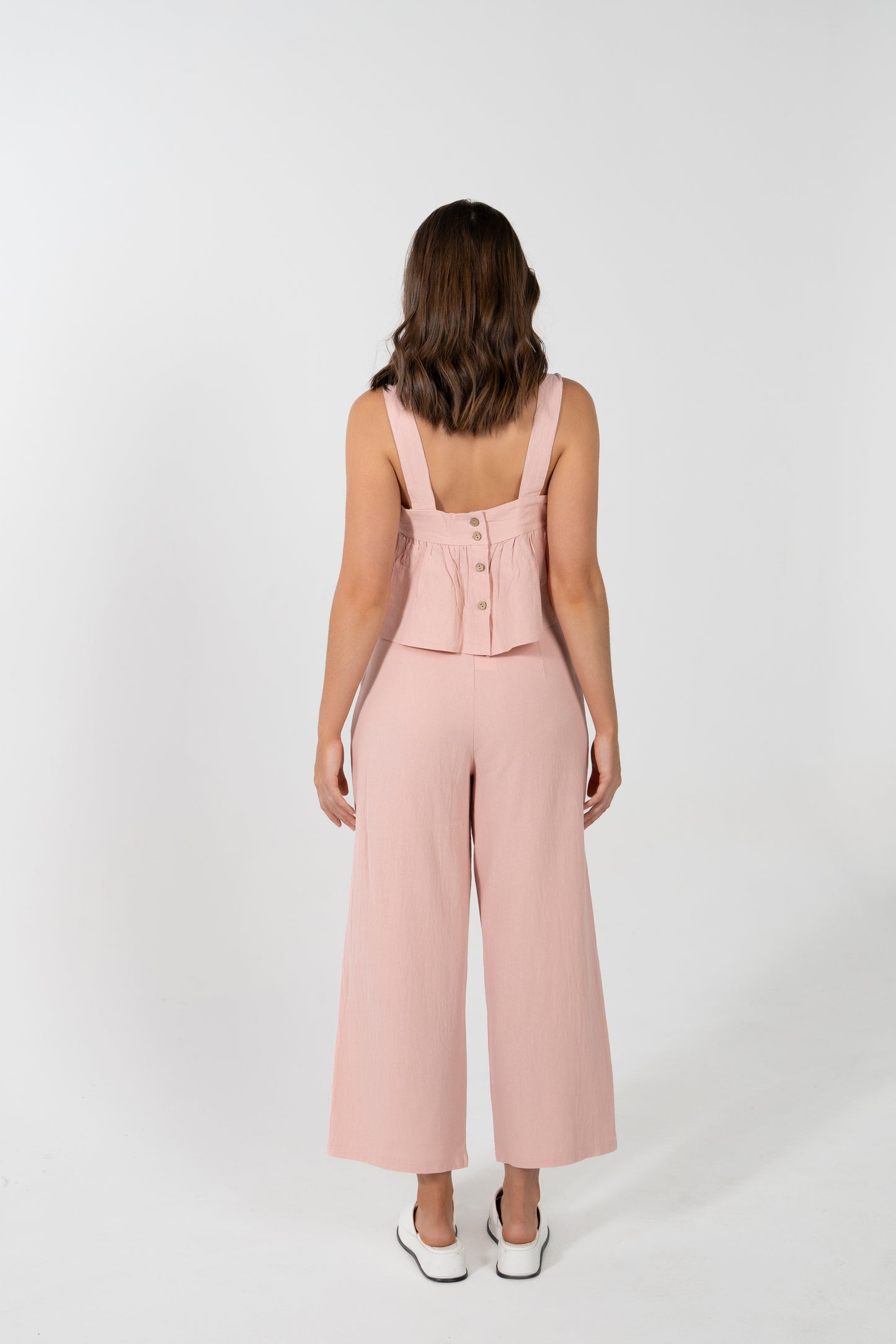 EZRA CROP FRILL BUTTON BACK TOP IN DUSTY ROSE