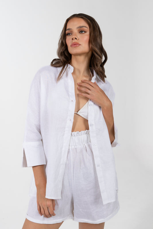 NINA RELAXED 3/4 SLEEVE OVERSIZE SWING SHIRT- WHITE