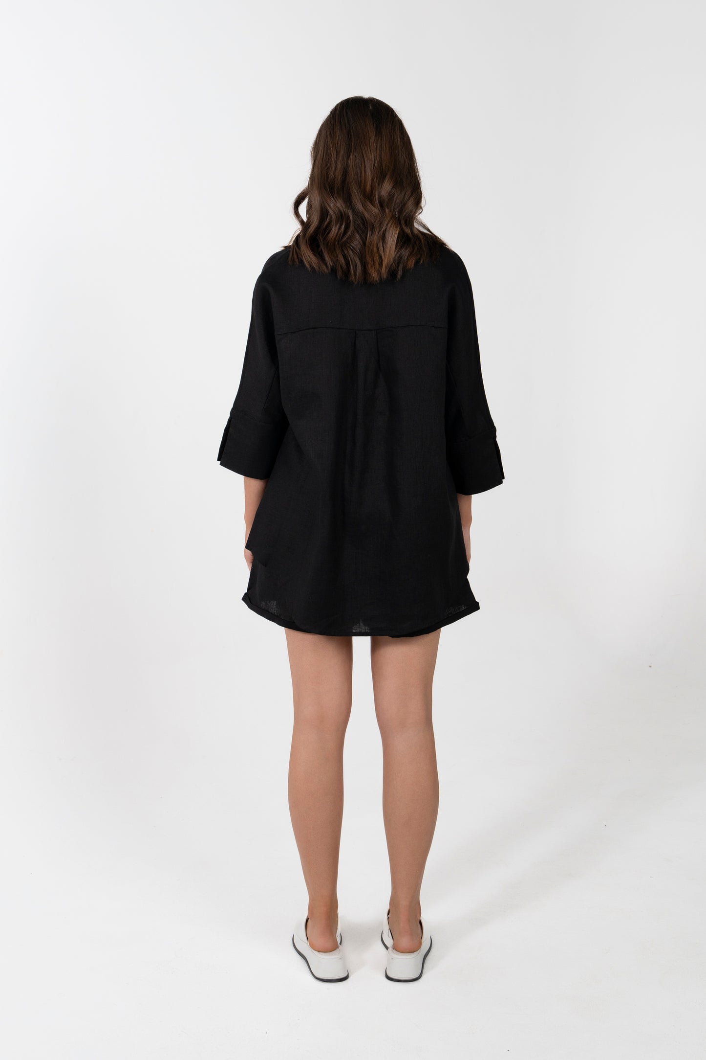 NINA RELAXED 3/4 SLEEVE OVERSIZE SWING SHIRT- BLACK