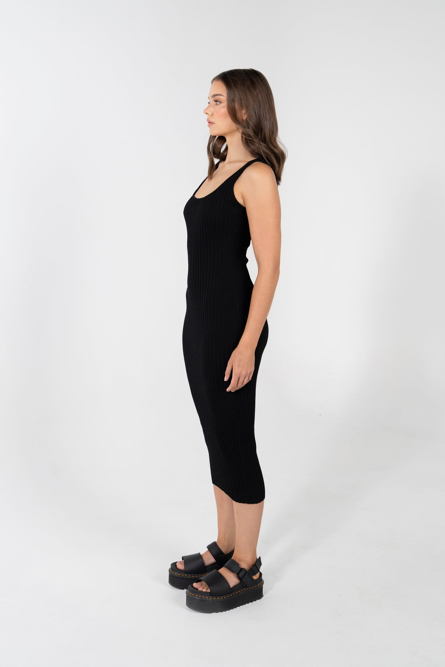 ZINNIA SMOOTHING BODY CON RIB DRESS BLACK