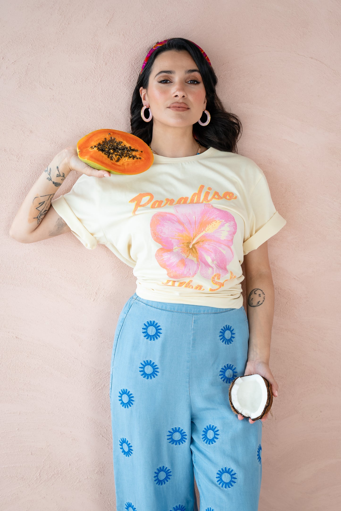 Paradiso Alba Sole Oversize Printed Tee Butter cream and Mandarin PRE-ORDER NOW