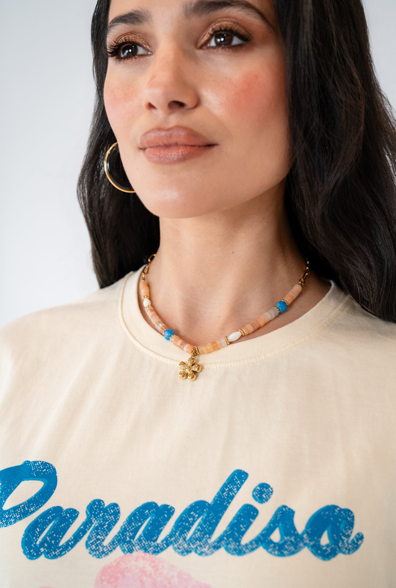 Alba Zinnia flower beaded necklace choker