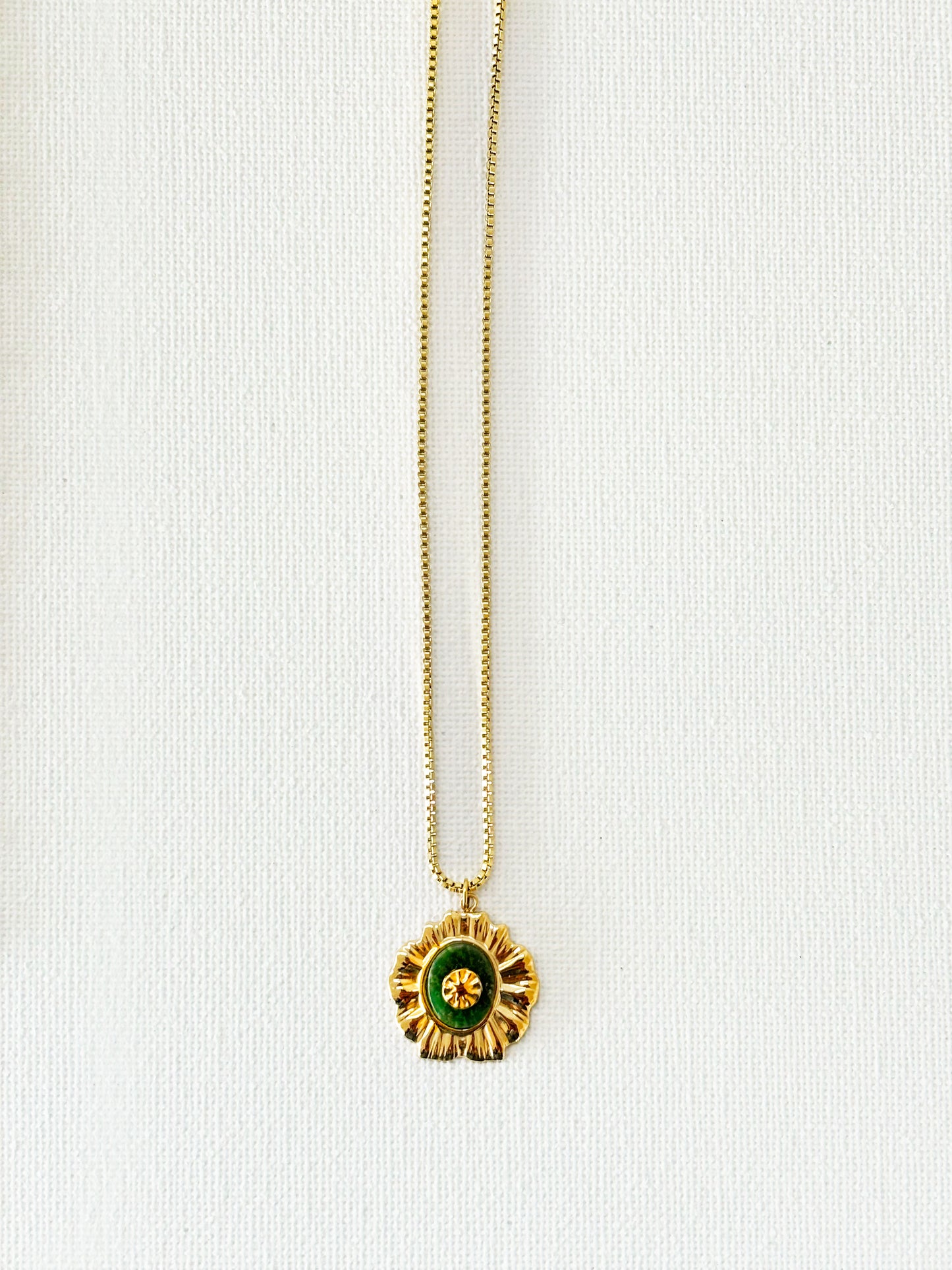 CACTUS GREEN SUN MEDALLION FINE CHAIN NECKLACE