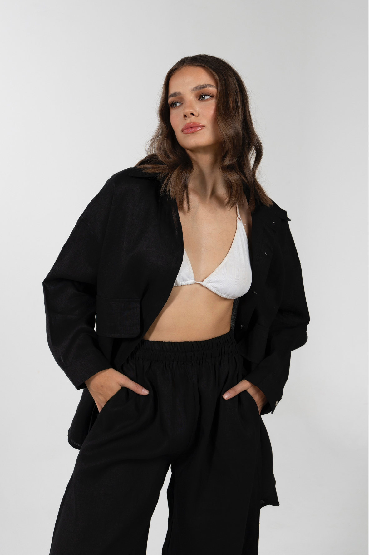 CARLA HIGH WAISTED WIDE LEG PANT- NERO