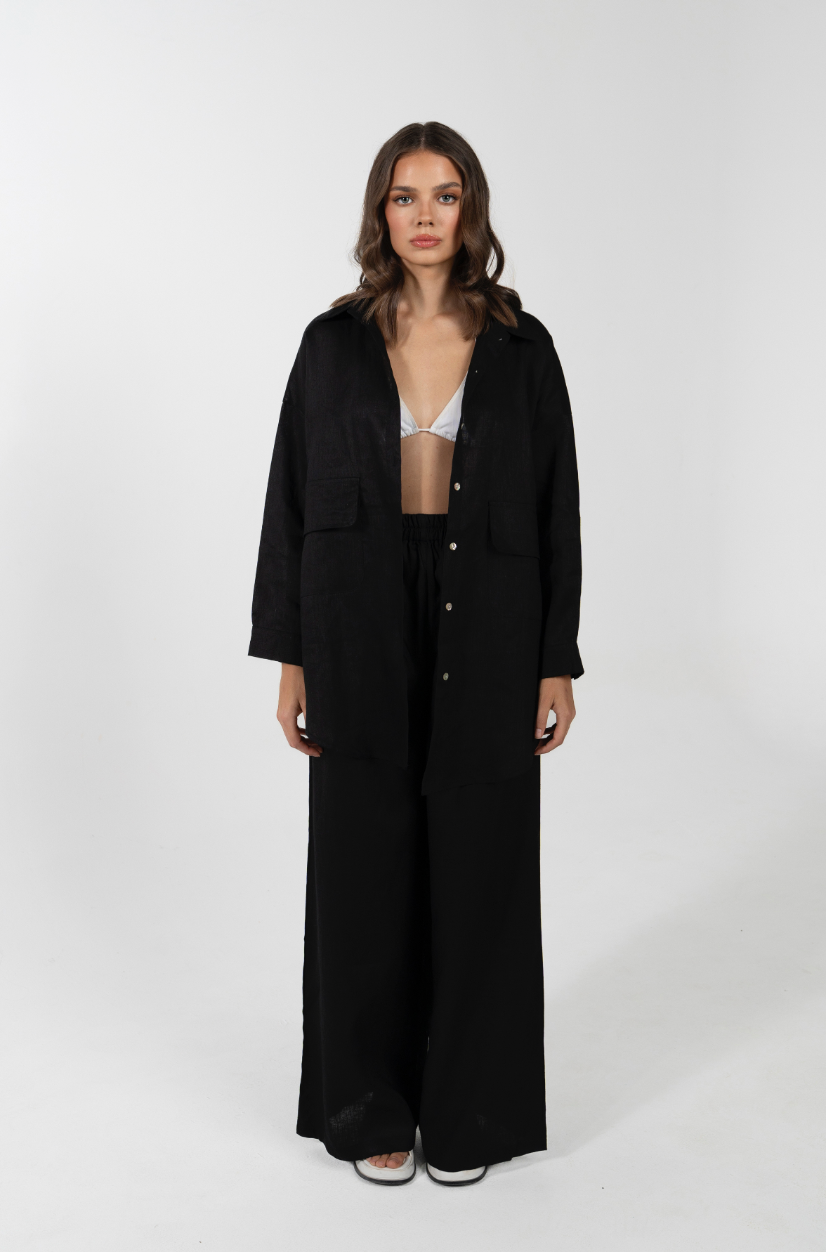 CARLA HIGH WAISTED WIDE LEG PANT- NERO