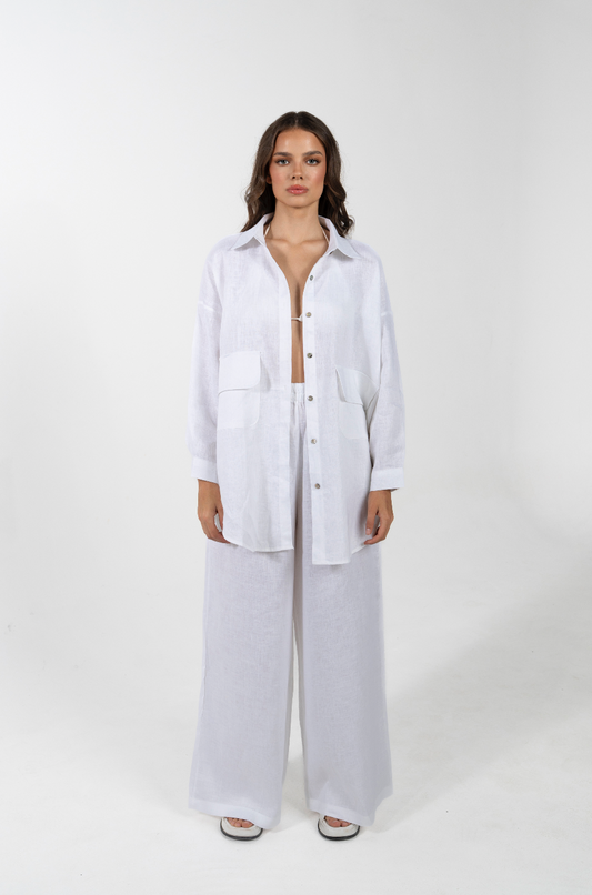 PINA RELAXED OVERSIZE SWING POCKET SHIRT- BIANCO