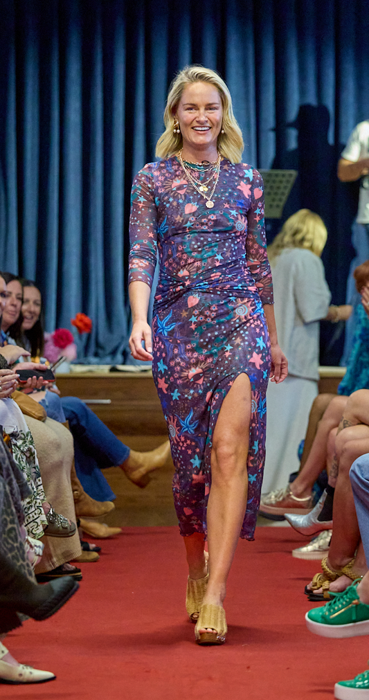 PRE-ORDER Noto Mesh Midi Fitted Long Sleeve Split Dress